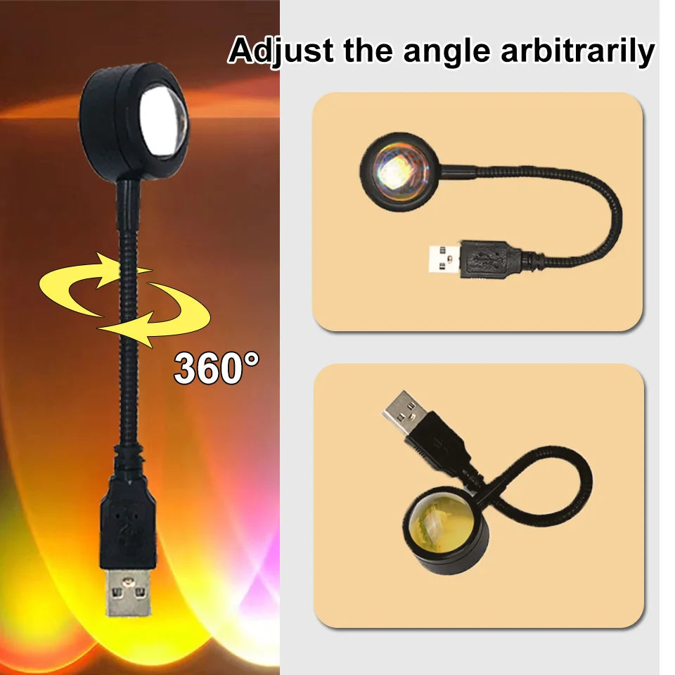 USB Sunset Lamp LED Rainbow Neon Night Light Projector Photography Wall Atmosphere Lighting for Bedroom Room Decor Nightlights