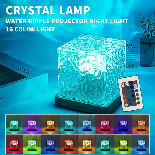 3/16 Colors Water Ripple Projector Dynamic Rotating LED Night Light with Remote Dimming Family Bedroom Romantic Ocean Decor Lamp